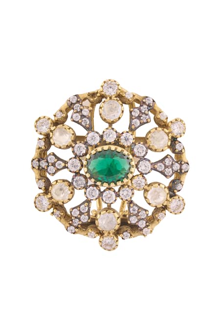 Ivorine Gold Plated Embroidery, Cut Work Stone Embellished Studs at Aza Fashions Ivorine_Gold Plated Embroidery, Cut Work Stone Embellished Studs _at_Aza_Fashions