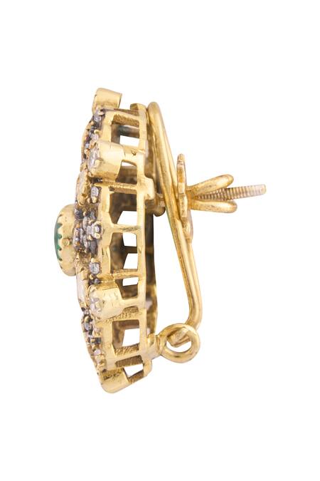 Shop Ivorine Gold Plated Embroidery, Cut Work Stone Embellished Studs Online at Aza Fashions Shop_Ivorine_Gold Plated Embroidery, Cut Work Stone Embellished Studs _Online_at_Aza_Fashions