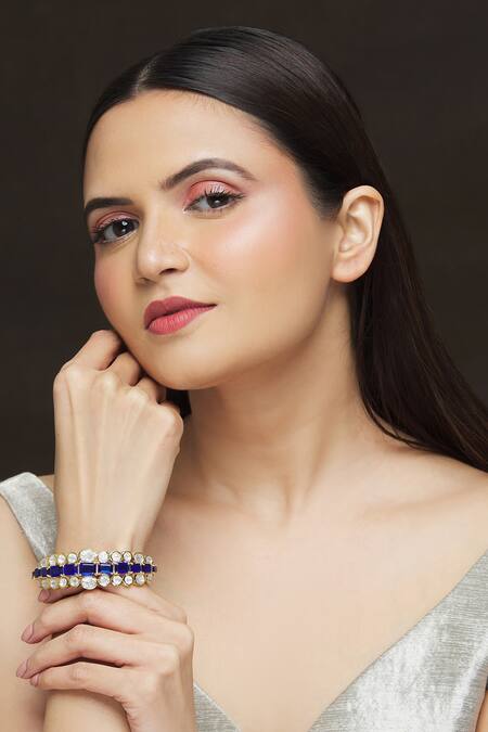 Buy_Ivorine_Blue Embellished Geometric Shaped Bracelet _Online_at_Aza_Fashions