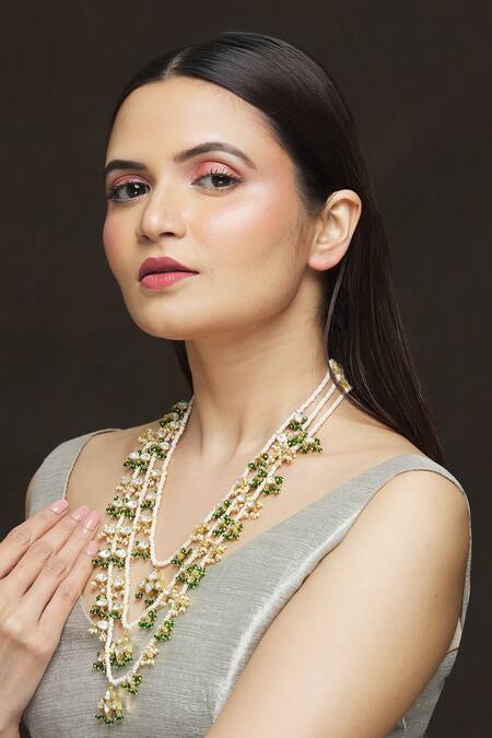 Ivorine_Gold Plated Pearl Embellished Layered Necklace _Online_at_Aza_Fashions