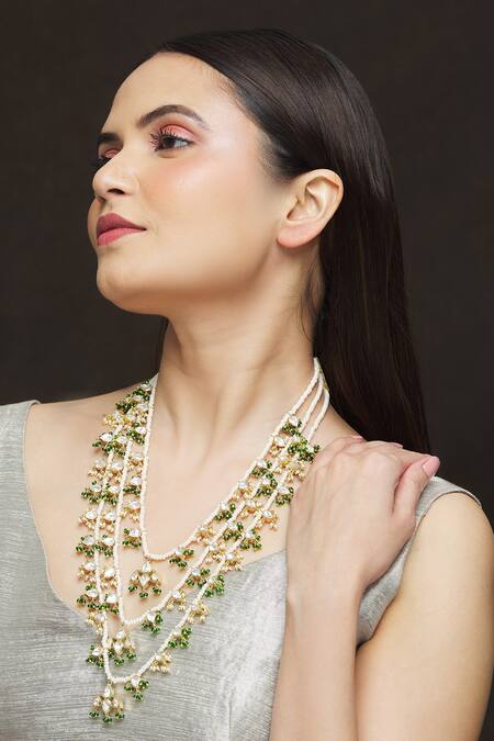 Buy_Ivorine_Gold Plated Pearl Embellished Layered Necklace _Online_at_Aza_Fashions