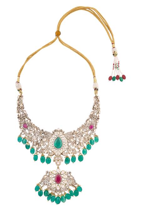 Shop_Ivorine_Gold Plated Embellished Polki Necklace Set _Online_at_Aza_Fashions