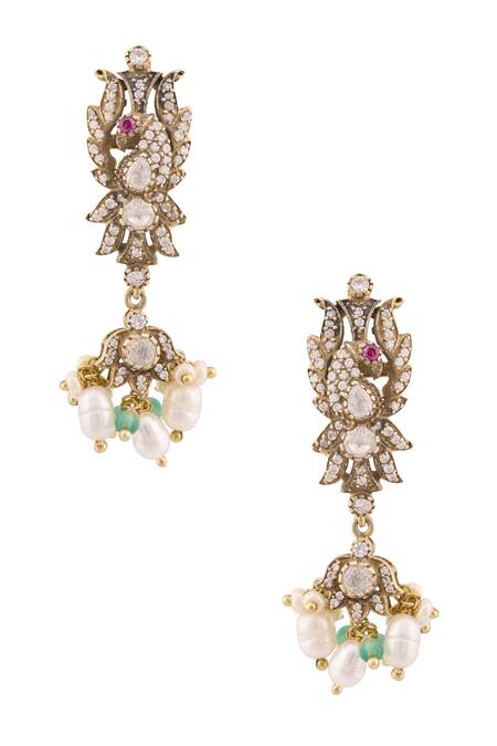 Ivorine_Gold Plated Embellished Stone Choker Set _at_Aza_Fashions