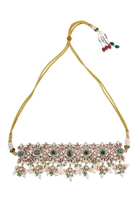 Shop_Ivorine_Gold Plated Embellished Stone Choker Set _Online_at_Aza_Fashions