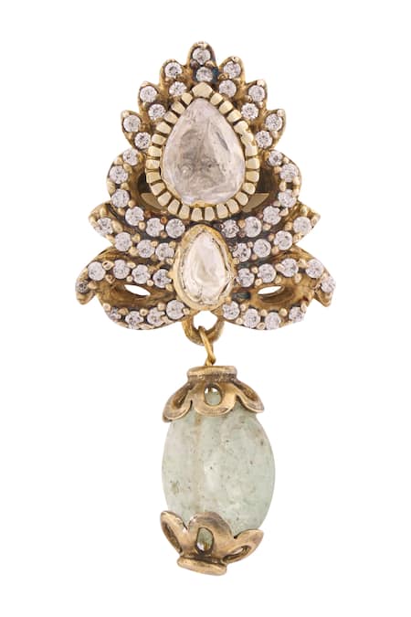 Ivorine_Gold Plated Embroidery Polki Embellished Earrings _at_Aza_Fashions