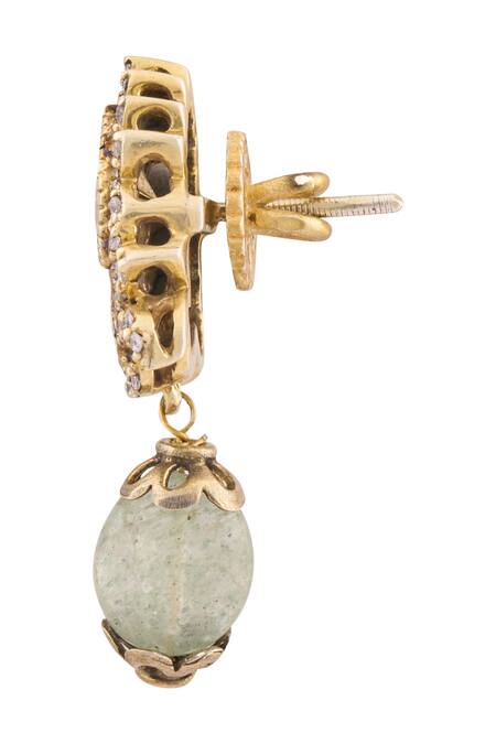 Buy_Ivorine_Gold Plated Embroidery Polki Embellished Earrings _Online_at_Aza_Fashions