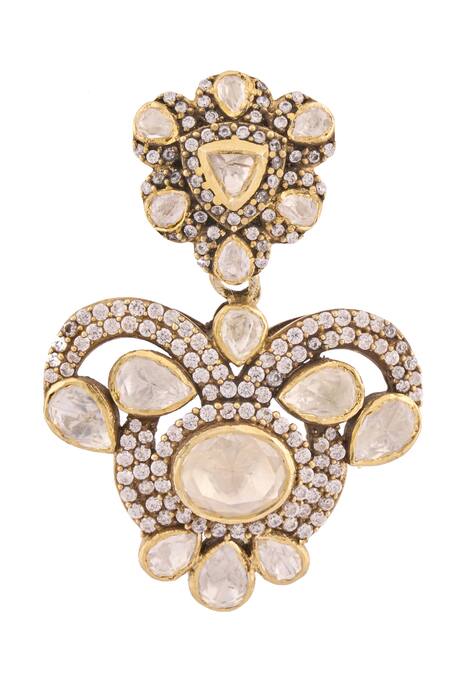 Ivorine_Gold Plated Diamonds, Crystals Tulip Cutwork Embellished Earrings _at_Aza_Fashions