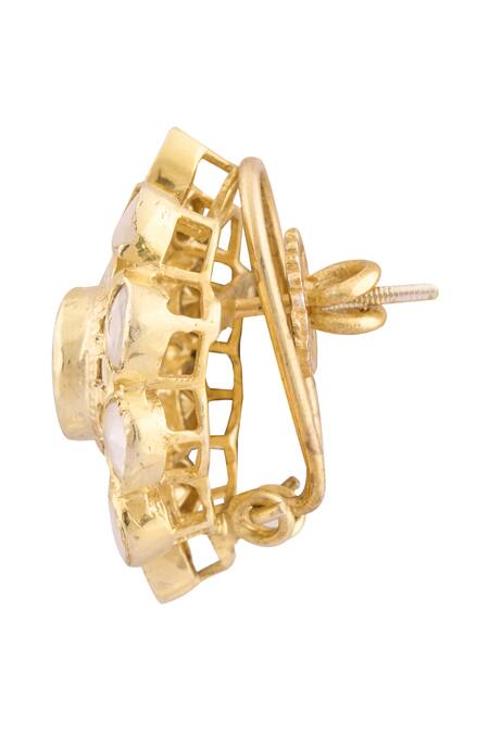 Ivorine_Gold Plated Crystals, Diamonds Geometric Embellished Studs _Online_at_Aza_Fashions