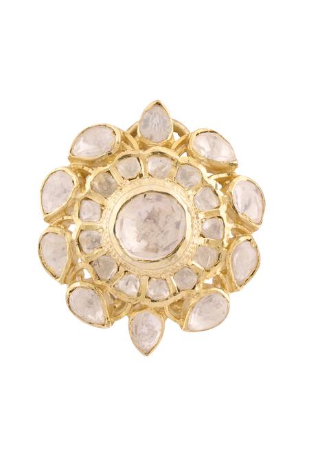 Buy_Ivorine_Gold Plated Crystals, Diamonds Geometric Embellished Studs _Online_at_Aza_Fashions