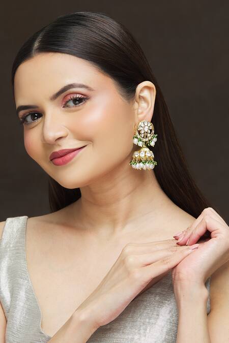 Ivorine_Gold Plated Crystals, Diamonds Geometric Embellished Studs _at_Aza_Fashions