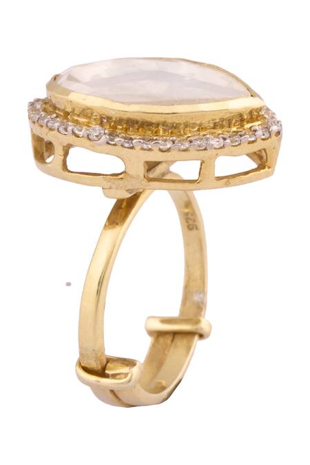 Ivorine_Gold Plated Diamonds Pearl Shaped Ring _Online_at_Aza_Fashions