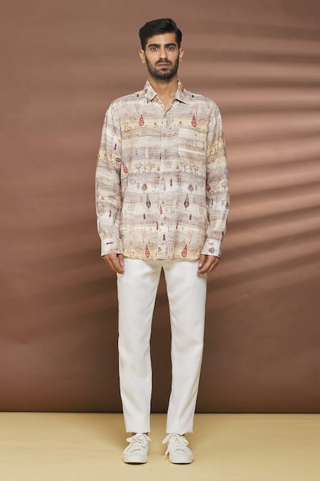 Linen Bloom_Multi Color 100% Linen Landscape Print Shirt _Online_at_Aza_Fashions