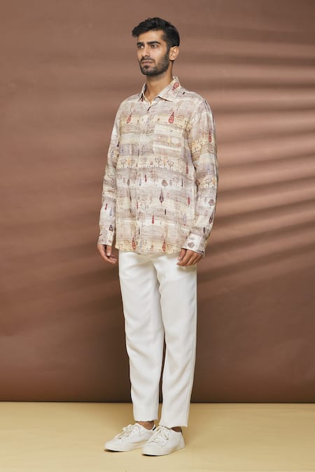 Buy_Linen Bloom_Multi Color 100% Linen Landscape Print Shirt _Online_at_Aza_Fashions