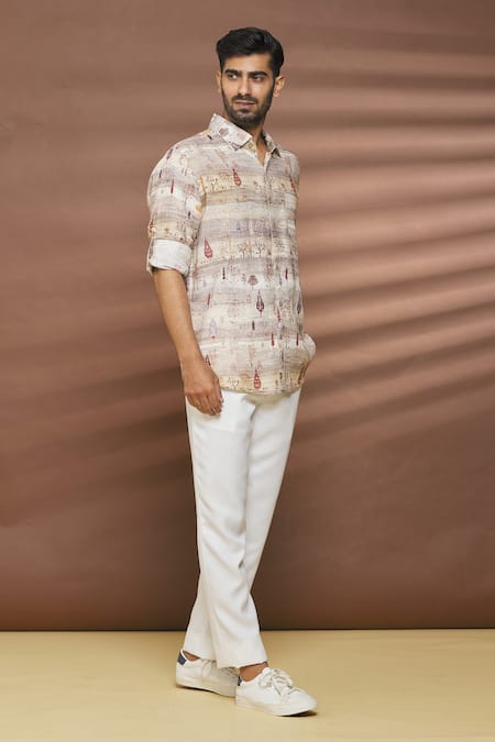 Shop_Linen Bloom_Multi Color 100% Linen Landscape Print Shirt _Online_at_Aza_Fashions
