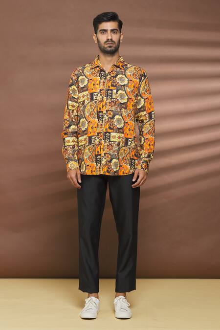 Linen Bloom_Multi Color 100% Linen Durban Print Shirt _Online_at_Aza_Fashions