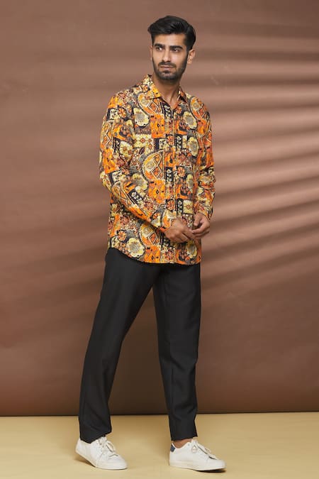 Shop_Linen Bloom_Multi Color 100% Linen Durban Print Shirt _Online_at_Aza_Fashions
