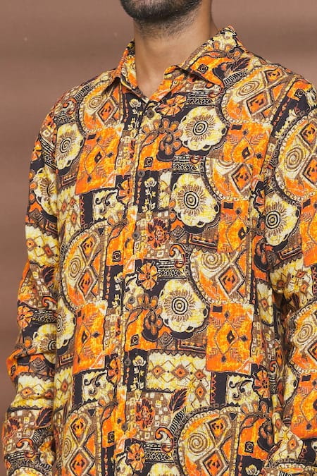 Linen Bloom_Multi Color 100% Linen Durban Print Shirt _at_Aza_Fashions