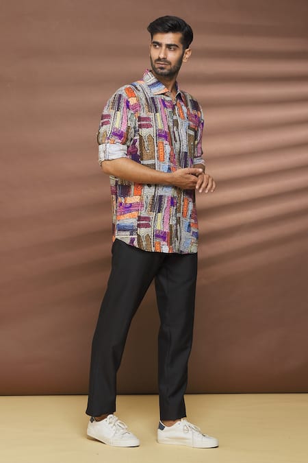 Shop_Linen Bloom_Multi Color 100% Linen Tokyo Print Shirt _Online_at_Aza_Fashions