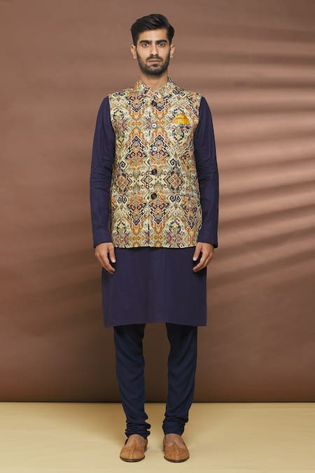 Linen Bloom_Multi Color 100% Linen New Aztec Print Bundi _Online_at_Aza_Fashions