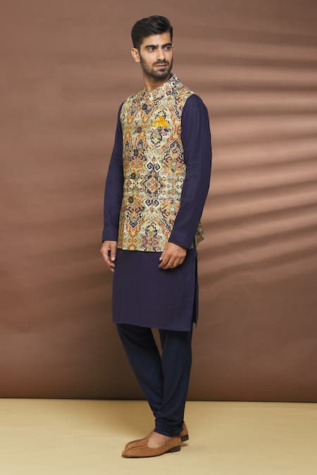 Shop_Linen Bloom_Multi Color 100% Linen New Aztec Print Bundi _Online_at_Aza_Fashions