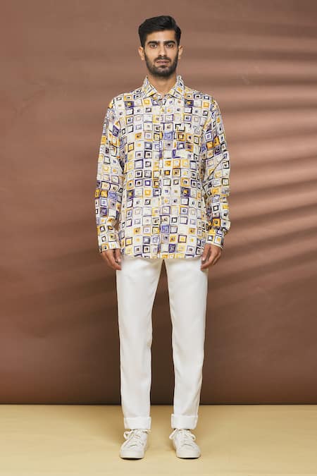 Linen Bloom_Multi Color 100% Linen Window Print Shirt _Online_at_Aza_Fashions