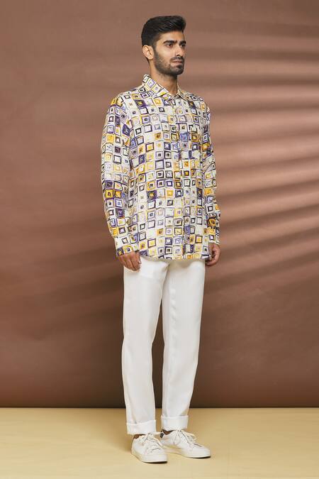 Buy_Linen Bloom_Multi Color 100% Linen Window Print Shirt _Online_at_Aza_Fashions