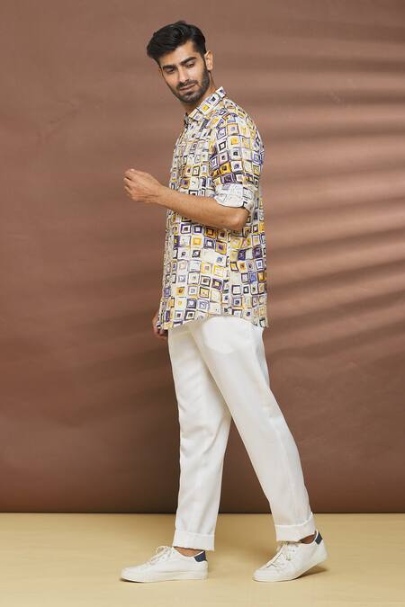 Shop_Linen Bloom_Multi Color 100% Linen Window Print Shirt _Online_at_Aza_Fashions