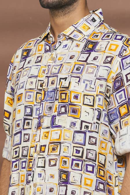 Linen Bloom_Multi Color 100% Linen Window Print Shirt _at_Aza_Fashions