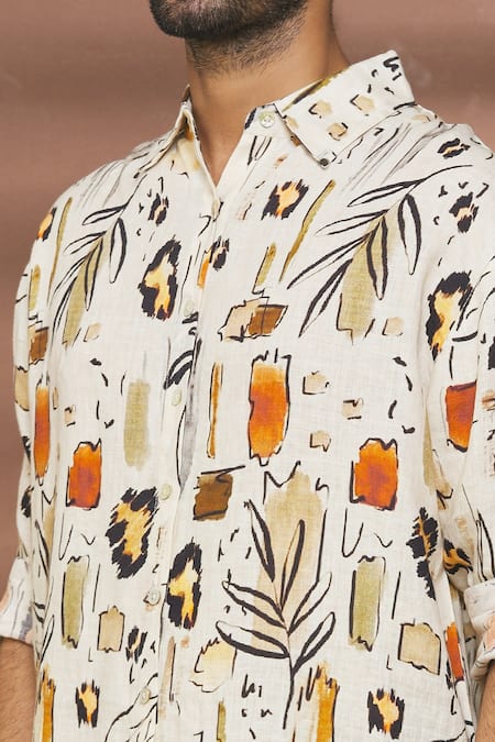 Linen Bloom_Multi Color 100% Linen Savanah Print Shirt _at_Aza_Fashions
