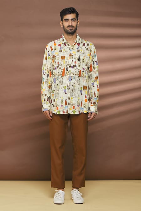 Linen Bloom_Multi Color 100% Linen Pisa Print Shirt _Online_at_Aza_Fashions