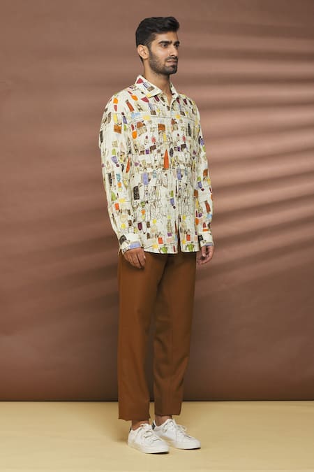 Buy_Linen Bloom_Multi Color 100% Linen Pisa Print Shirt _Online_at_Aza_Fashions