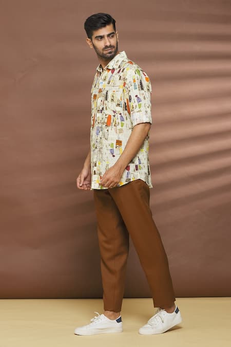Shop_Linen Bloom_Multi Color 100% Linen Pisa Print Shirt _Online_at_Aza_Fashions