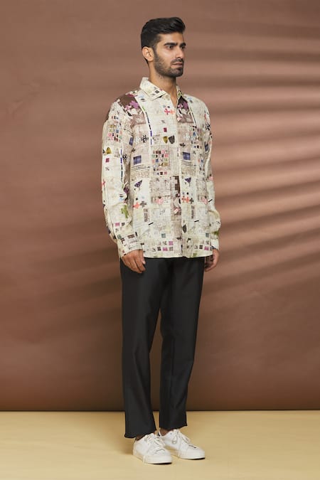 Buy_Linen Bloom_Multi Color 100% Linen Cross Print Shirt _Online_at_Aza_Fashions