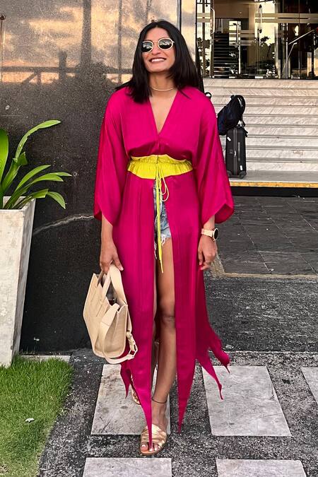 Buy Neora By Nehal Chopra Wine Asymmetrical Color Blocked Cape Online at Aza Fashions Buy_Neora By Nehal Chopra_Wine Asymmetrical Color Blocked Cape _Online_at_Aza_Fashions