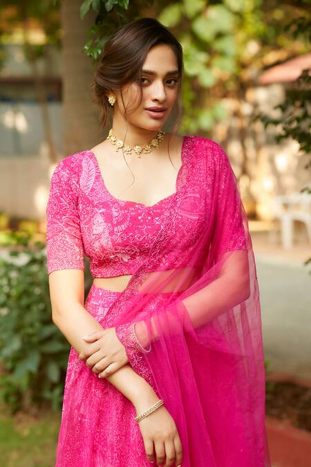 Ankita Dharman_Pink Viscose Cut Work Abstract Floral Print Lehenga Set _at_Aza_Fashions