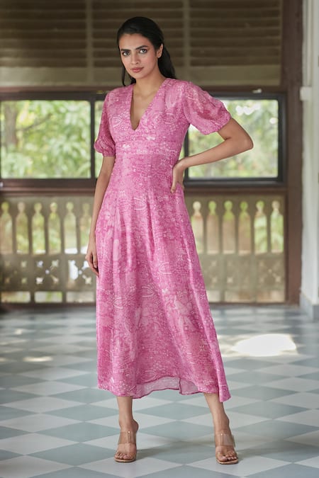 Ankita Dharman Ash Rose Geometric Print Dress 