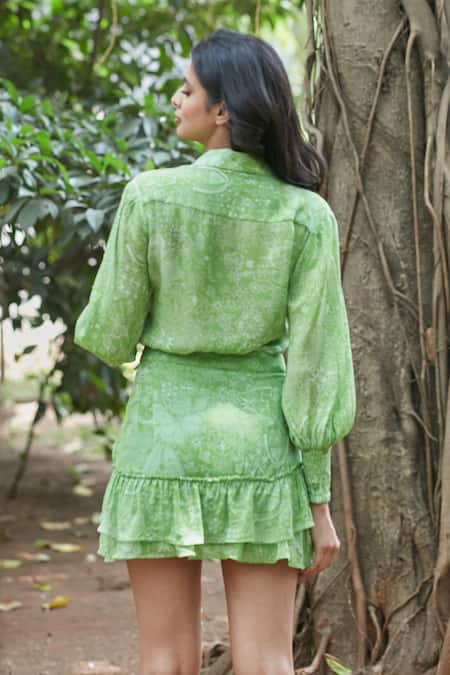 Ankita Dharman Laurel Leaf Pattern Shirt & Skirt Set 