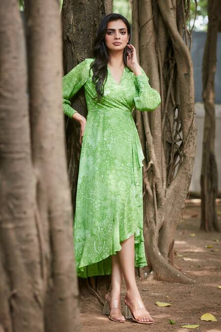 Green hotsell asymmetric dress