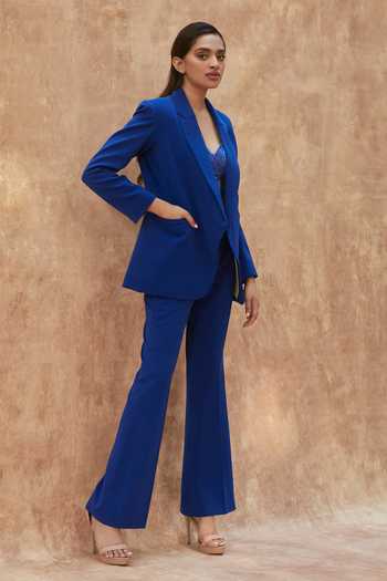Ankita Dharman_Blue Twill Midnight Notched Lapel Collar Blazer_Online_at_Aza_Fashions