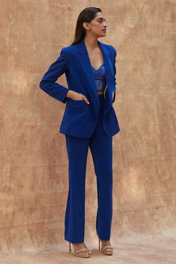 Buy_Ankita Dharman_Blue Twill Midnight Notched Lapel Collar Blazer_Online_at_Aza_Fashions