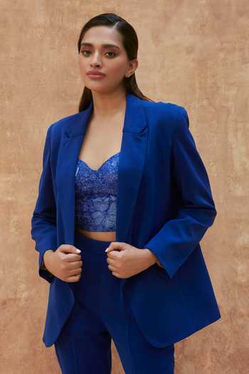 Shop_Ankita Dharman_Blue Twill Midnight Notched Lapel Collar Blazer_Online_at_Aza_Fashions
