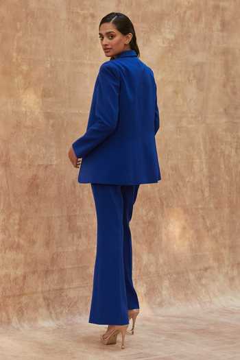 Ankita Dharman_Blue Twill Midnight Notched Lapel Collar Blazer_at_Aza_Fashions
