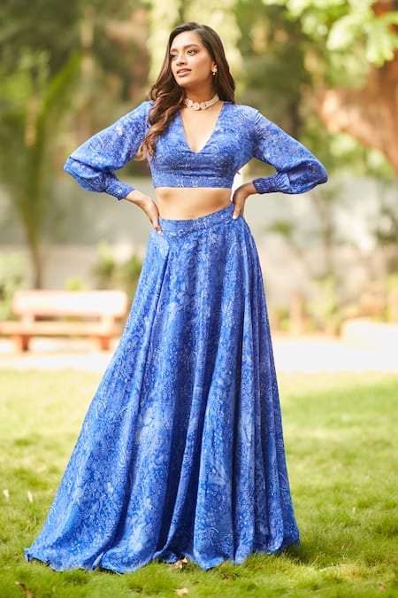 Ankita Dharman Midnight Floral Print Lehenga & Blouse Set 