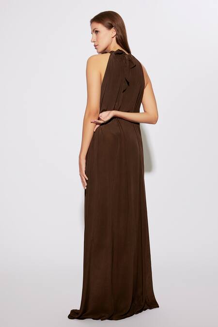 Shop Deme By Gabriella Black Crepe Halter Neck Pocket Detailed Slip Dress at Aza Fashions Shop_Deme By Gabriella_Black Crepe Halter Neck Pocket Detailed Slip Dress_at_Aza_Fashions