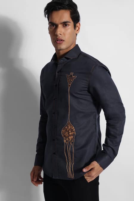 Paarsh Placed Giraffe Embroidered Shirt 