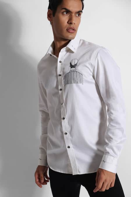 Buy PAARSH Off White Gingham Embroidery Placement Man Shirt Online at Aza Fashions Buy_PAARSH_Off White Gingham Embroidery Placement Man Shirt _Online_at_Aza_Fashions