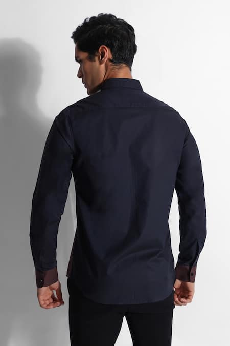 Shop PAARSH Brown Gabardine, Cotton Colour Block Shirt at Aza Fashions Shop_PAARSH_Brown Gabardine, Cotton Colour Block Shirt _at_Aza_Fashions