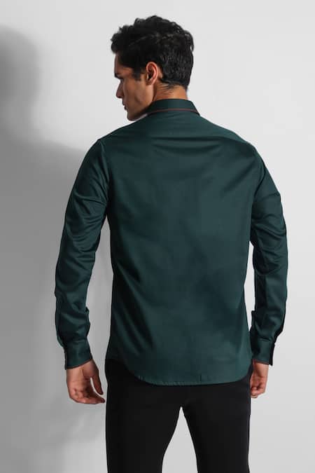 Shop PAARSH Green Gingham Embroidery Threadwork Eagle Shirt at Aza Fashions Shop_PAARSH_Green Gingham Embroidery Threadwork Eagle Shirt _at_Aza_Fashions