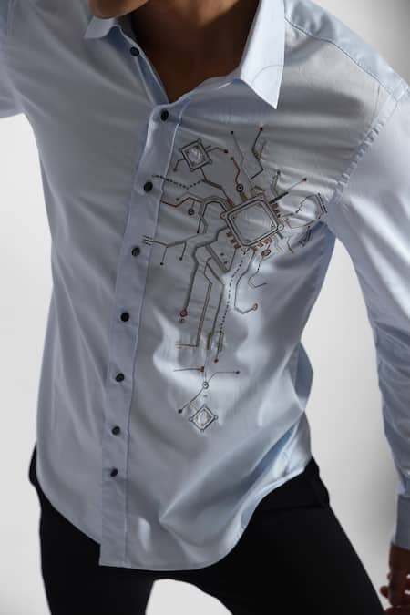 Buy PAARSH Blue Gingham Embroidery Techno Pattern Threadwork Shirt Online at Aza Fashions Buy_PAARSH_Blue Gingham Embroidery Techno Pattern Threadwork Shirt _Online_at_Aza_Fashions