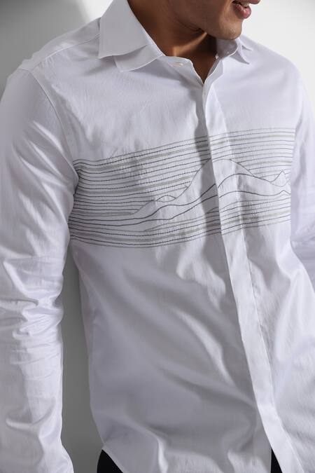 PAARSH_White Cotton Embroidery Tonal Stripe Threadwork Shirt _Online_at_Aza_Fashions
